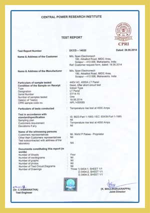 CPRI Temp Rise Certificate